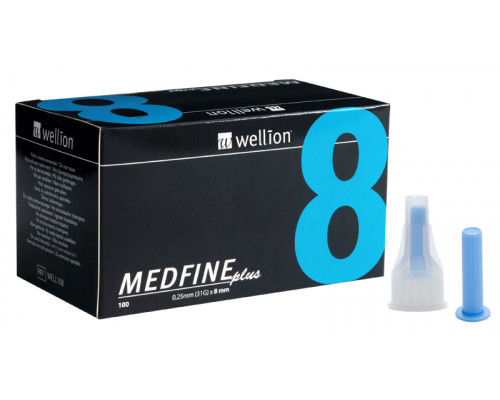 Иглы для инсулиновых шприц-ручек Wellion MEDFINE plus 0,25мм (31G) х 8мм, 100шт.