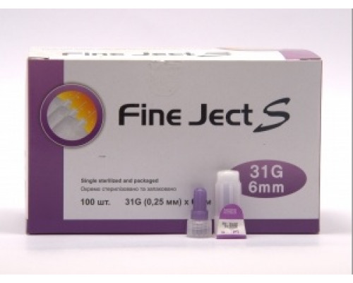 Иглы для инсулиновых шприц-ручек Fine Ject S 0,25мм (31G) х 6мм, 100шт.