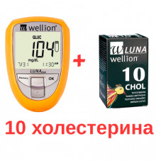 Глюкометр для визначення цукру та холестерину в крові + 10 тест-смужок на холестерин Wellion LUNA Duo (Австрія)
