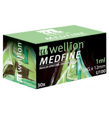 Інсулінові шприци Wellion MEDFINE 1мл х 12мм, 30шт. (Австрія)